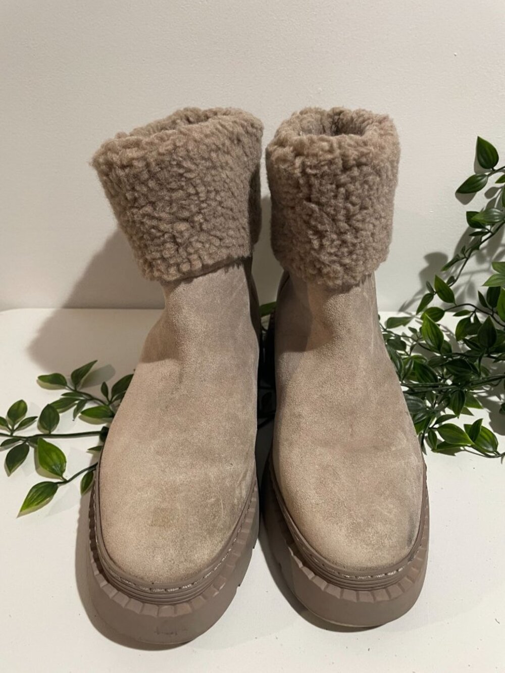 Marc Fisher LTD Taupe Faux Suede Shearling-Lined Ankle Boots 9M